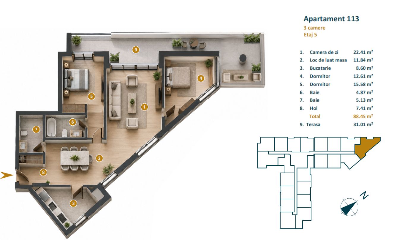 Apartament cu CF 3 camere recompartimentate in 4 camere langa viitorul Parc Est - Poză 6