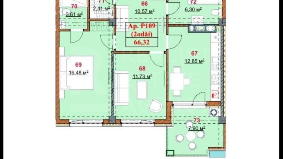 Vânzare, apartament, 2 camere, terasă, strada Grenoble, Botanica - Poză 2