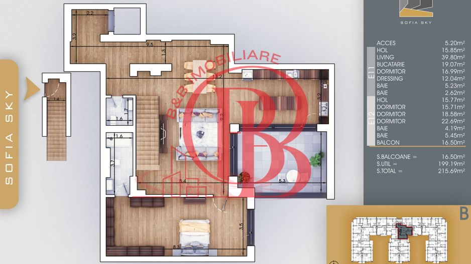Th. Pallady 5 camere Duplex | Living 40mp | Dormitor 19mp - Schiță 1