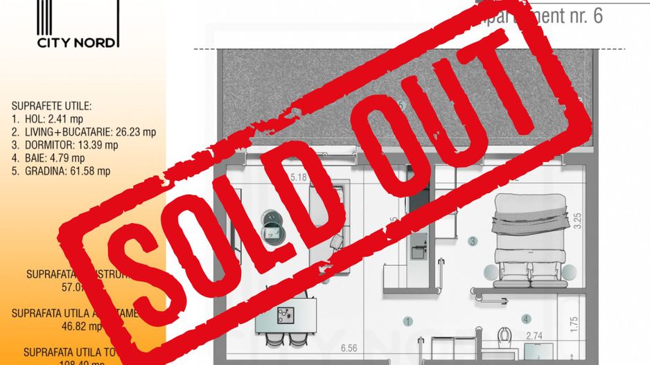 Apartament 6 – 2 camere – 46.8 mp – Grădină – Parter - Poză 1