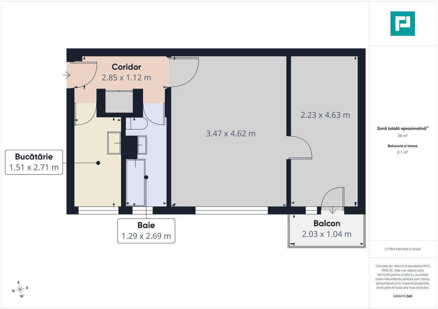 Apartament cu 2 camere, 39 mp, zonă centrală - Poză 7