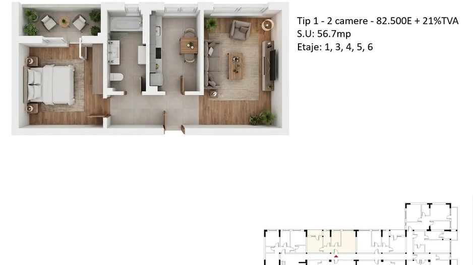 Apartamente 2 camere PLATINUM RESIDENCE Faza 3 - 2026 - Grand Arena - Poză 5