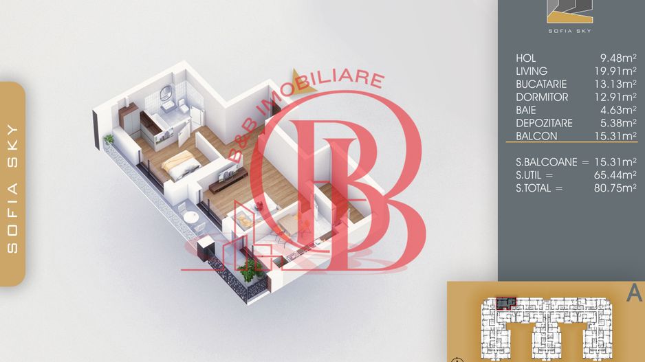 2 camere Bloc Finalizat Incalzire in pardoseala 7 min Metrou - Schiță 3