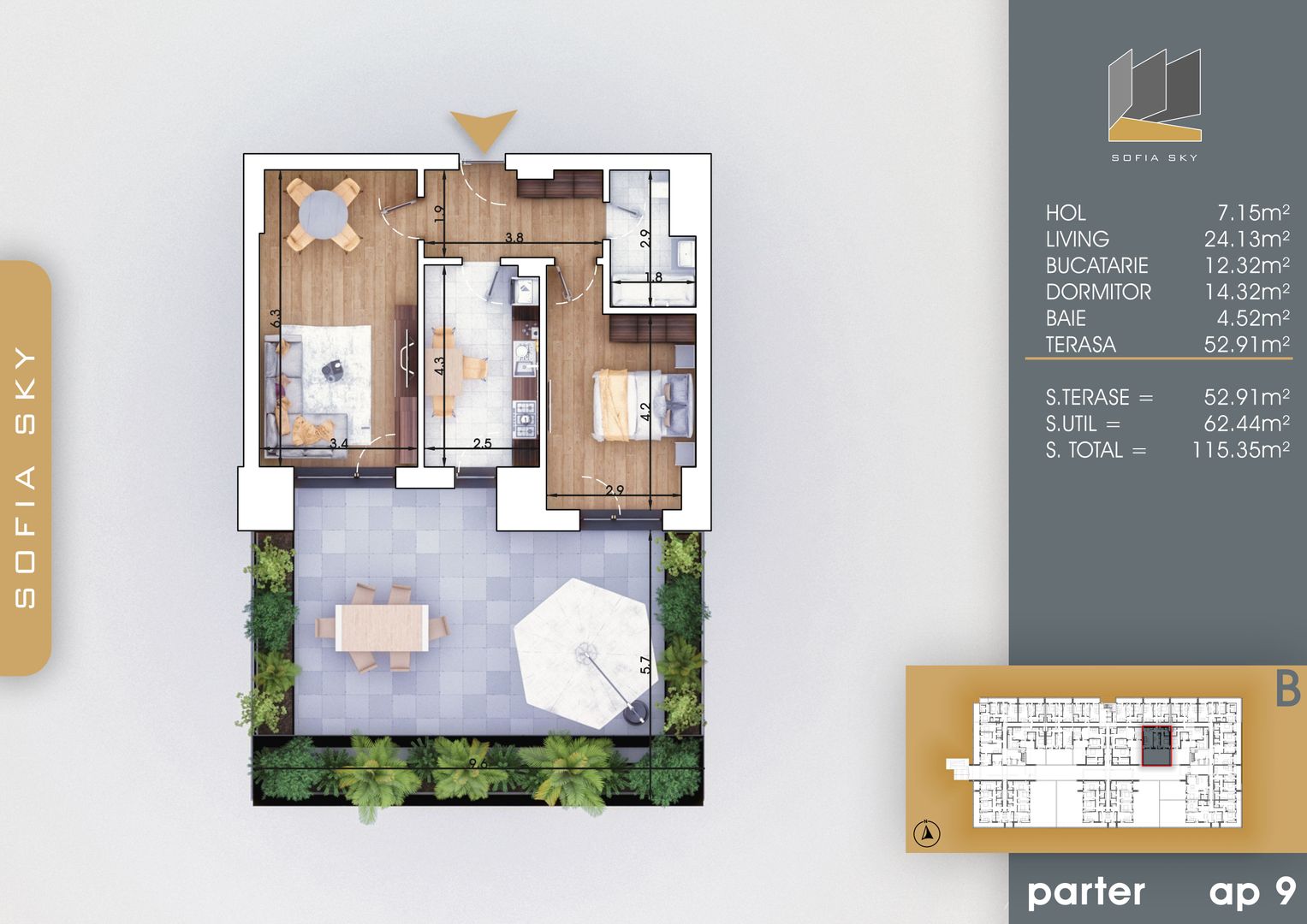 2 camere decomandat cu terasa  Titan Pallady  700 m Metrou Nicolae Teclu - Schiță 2