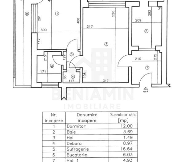 Apartament-2 Camere-Parter Inalt-60mp-2 Balcoane-Piata Valea Rosie - Schiță 9