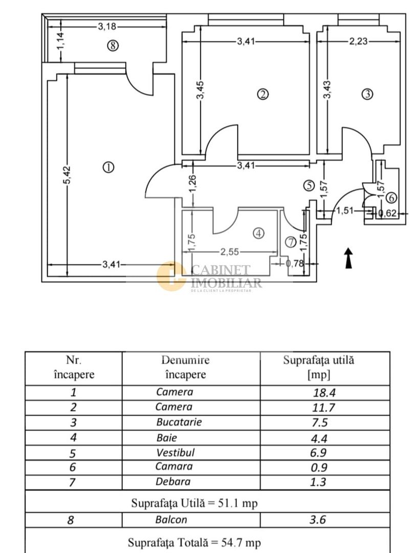 2 Camere  - 50MP | Decomandat | 1980 | Etaj 1/10 | Gorjului - 3 min - Schiță 8