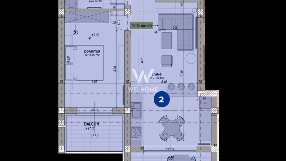Apartament 2 camere, Intabulat la cheie, 52 mp, Zona Industriala VEST, Sibiu - Schiță 4