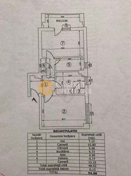 Pacurari-Petru Poni Apartament 2 camere decomandat- 55 mp - Schiță 5