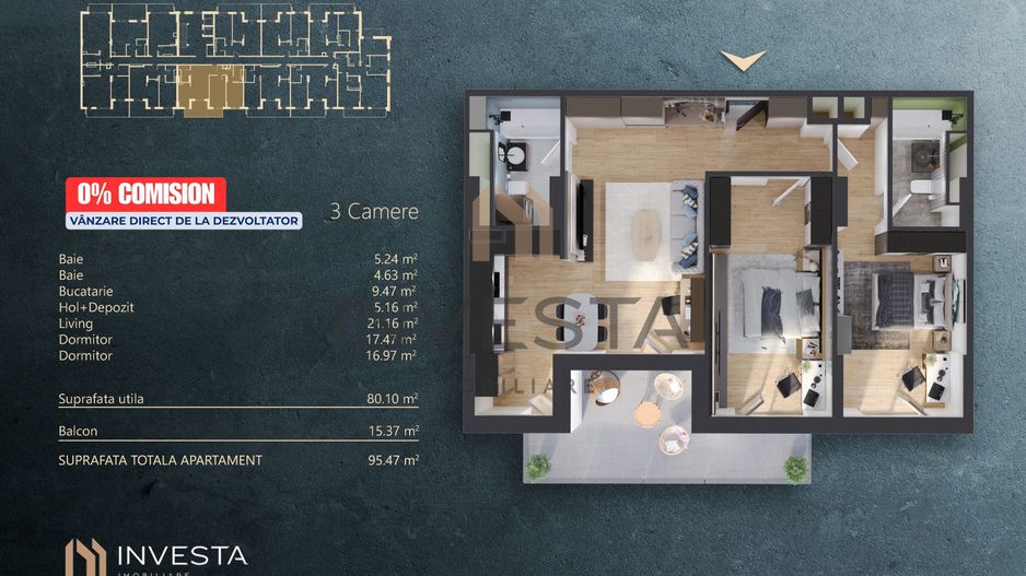 NOU pe Piata - 0% Comision -  Apartament 3 camere - cladire nZEB - Schiță 2