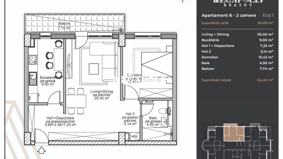 Apartament 2 camere | Coresi | Platǎ Tranșe | Credit - Poză 3