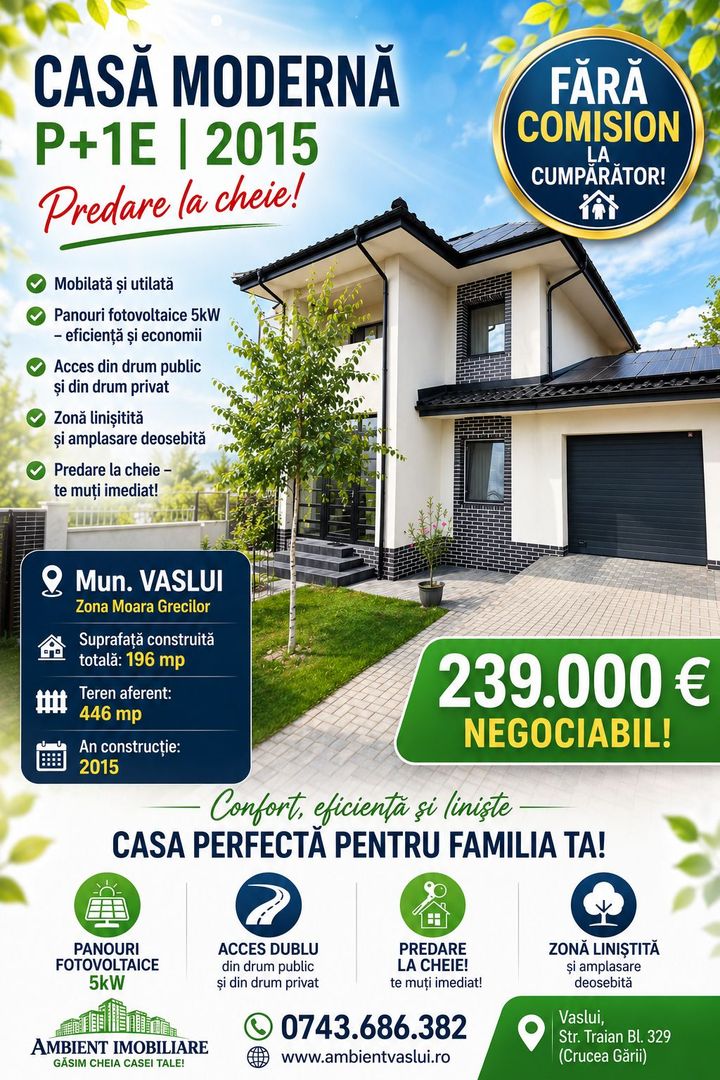 VILĂ individuală P+1E, teren 450 mp, mobilată, VASLUI, M. Grecilor - zona LCL; - Poză 1