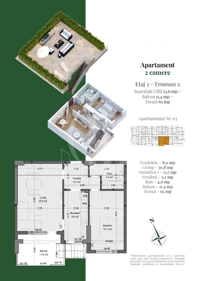 Apartament 2 camere cu Rooftop Privat Nicolae Teclu - Schiță 2