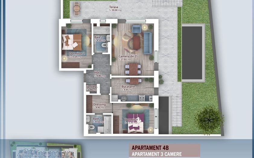 AP. 3CAM DECOMANDAT + GRADINA 70MP / BLOC P+4. COMISION 0%! - Poză 3
