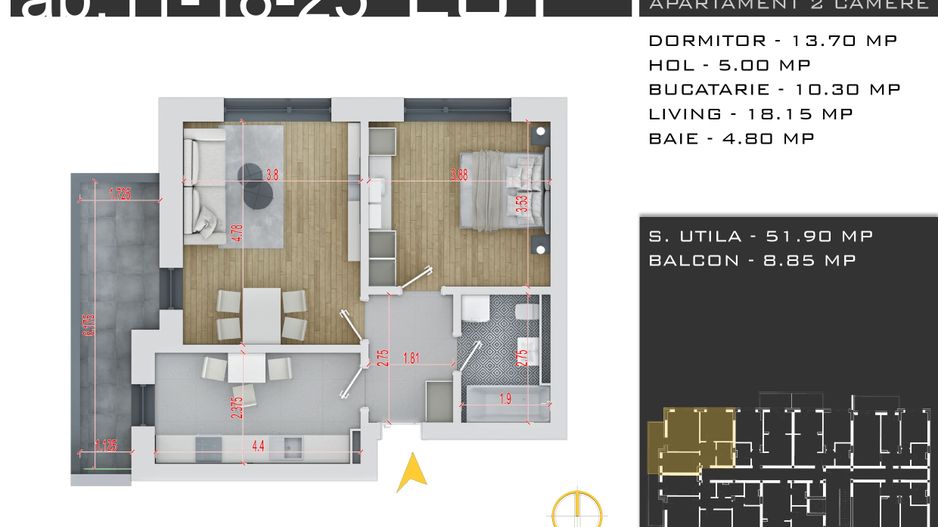 2 camere decomandat -parcare inclusa -Pallady - Schiță 13
