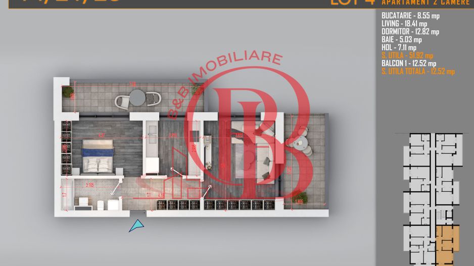 Apartament 2 camere Theodor Pallady-Metrou Nicolae Teclu - Schiță 7