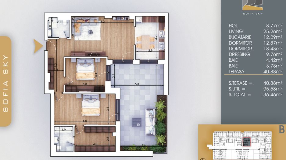 3 camere cu terasa 40 mp Pallady  700 m Metrou Nicolae Teclu - Schiță 6