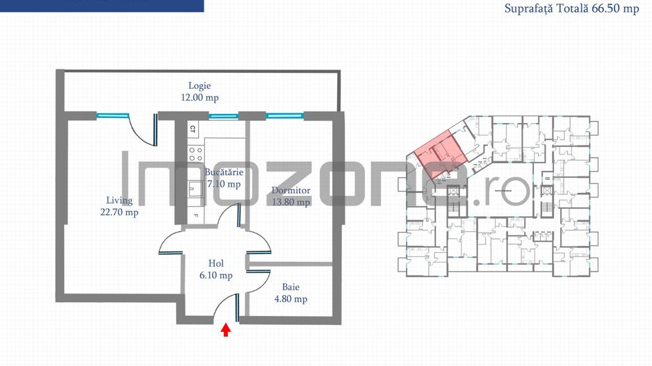 DISCOUNT -10% din valoarea avansului, 2 CAMERE, 65.5 mp, centrala proprie - Poză 1