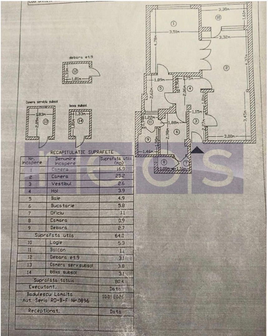 VANZARE 2 CAMERE | ION CAMPINEANU | 64MP | BLOC REABILITAT | NERENOVAT - Schiță 15