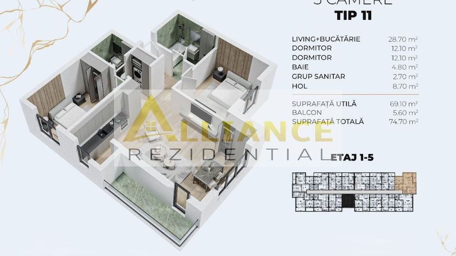 Apartament 3 camere 2 bai - Biruintei || 15 minute Metrou Berceni - Poză 2