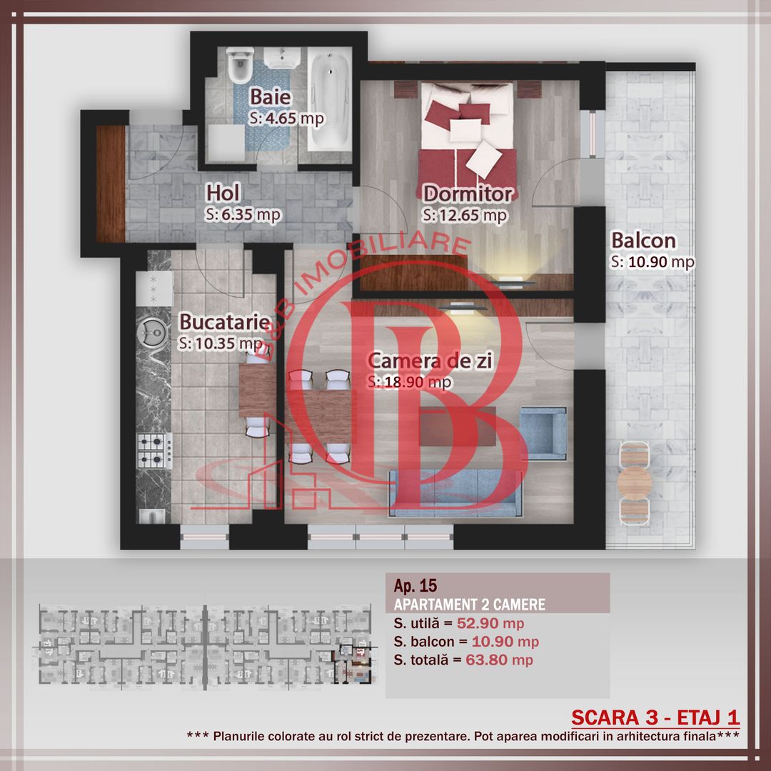 Apartament 2 camere-Decomandat-Terasa Generoasa Pallady - Schiță 1