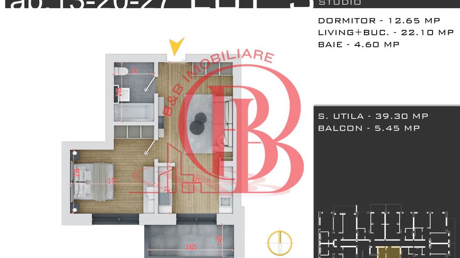 Apartament 2 camere Promo Parcare Titan-Theodor Pallady - Schiță 1