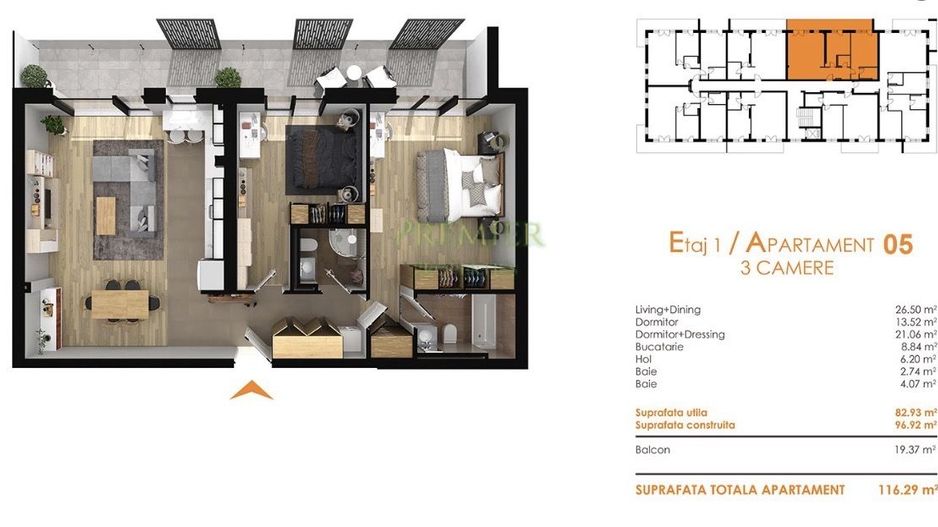 Apartament 3 camere 83 mp balcon generos 1 parcari zona linistita - Poză 27