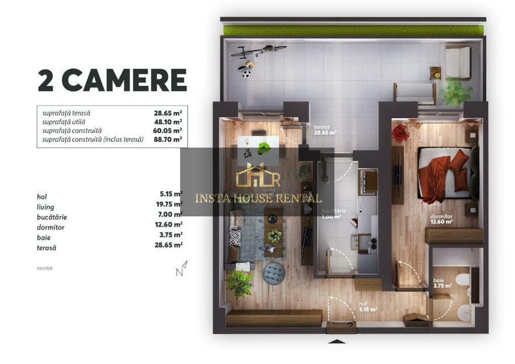 Apartament 2 camere cu terasa Parcului 20 / Parcare proprie - Poză 12