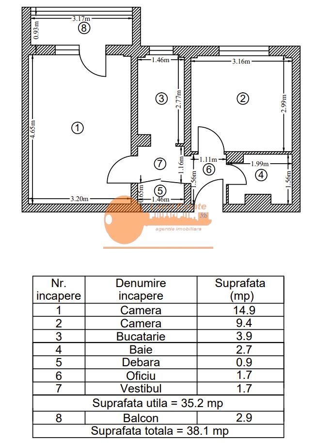 Apartament 2 camere | Lujerului | renovat | mobilat - Schiță 9