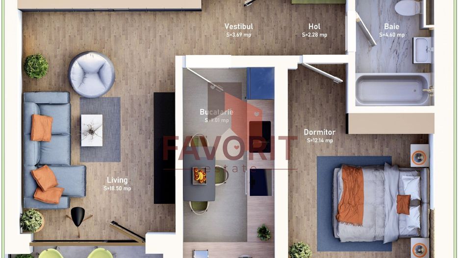 COMISION 0%.  Etaj 1 . Decomandat. Loc de parcare inclus - Schiță 7