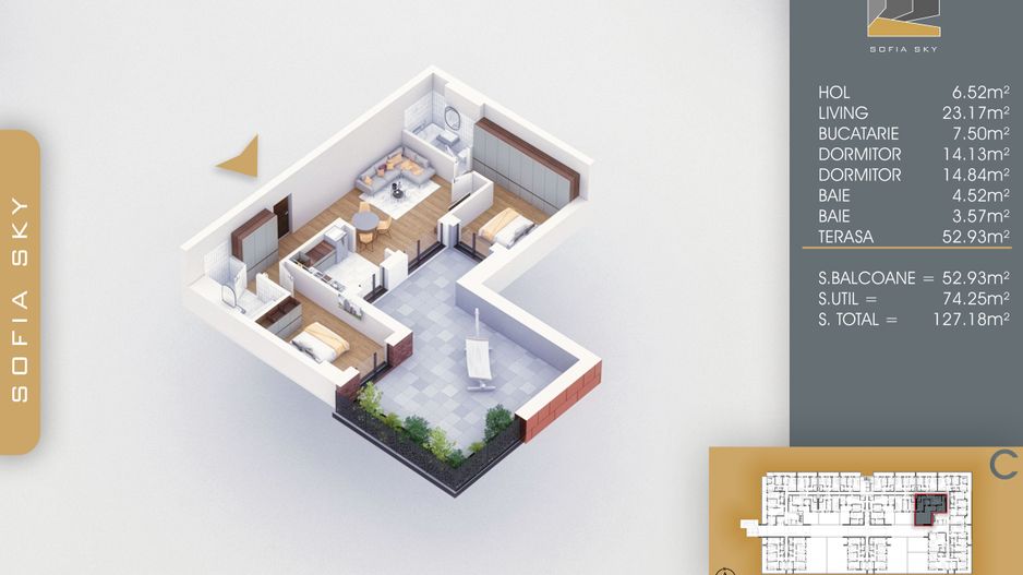 3 camere cu terasa  Titan Pallady  7 min Metrou Nicolae Teclu - Schiță 4