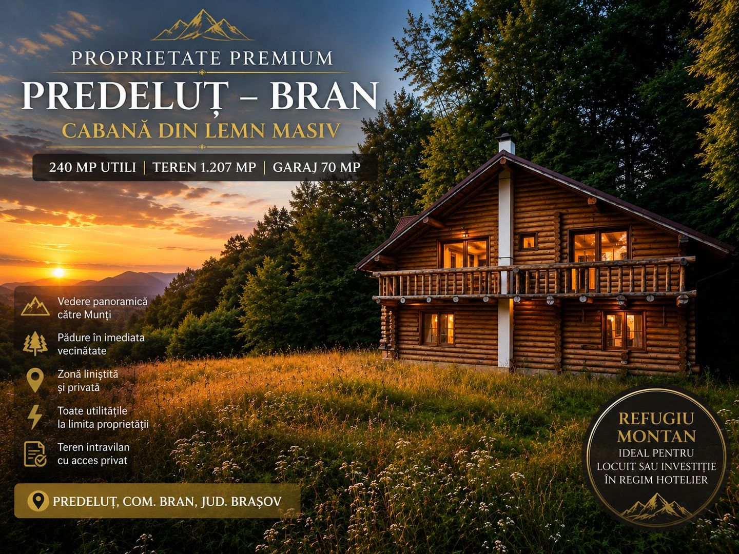 Cabană din lemn masiv | 240 mp utili | Predeluț – Bran | 1207 mp Teren - Poză 1