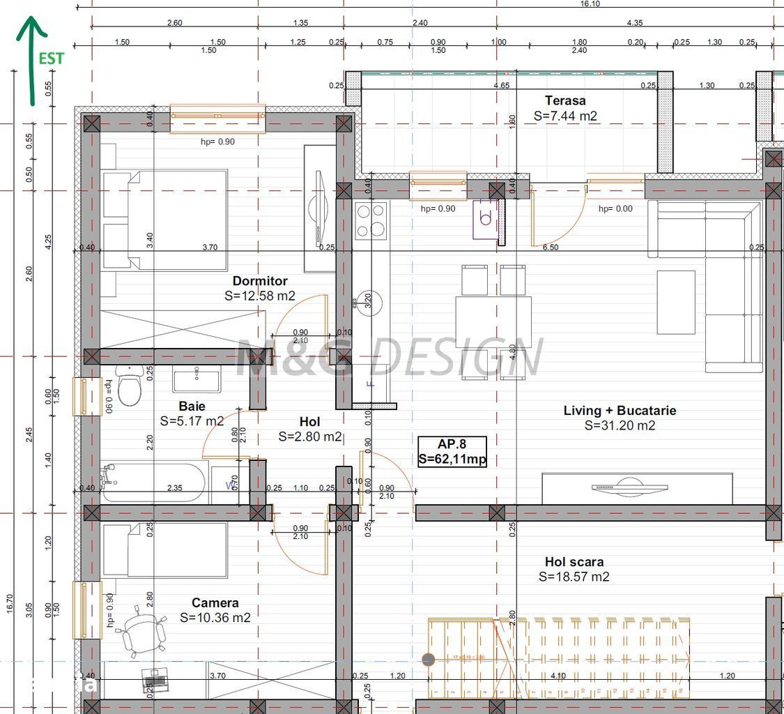 Apartament 3 camere Giroc bloc nou - Schiță 13