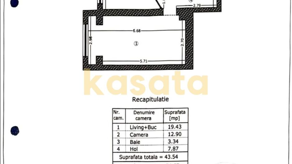 2 CAMERE | IANCULUI | MOBILAT | METROU | CENTRALA PROPRIE | ETAJ 2/8 - Schiță 12