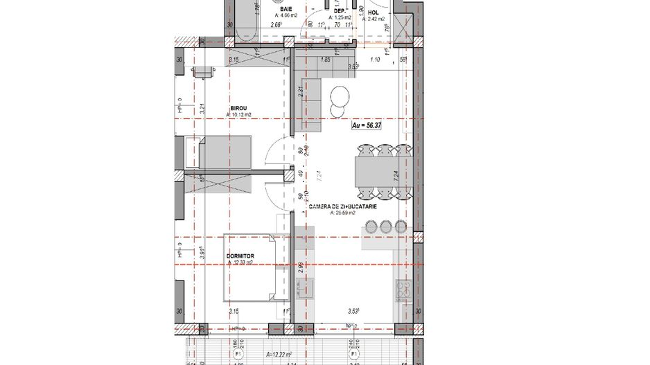 Apartament 3 camere, finisat la alb, terasă 12.22, aer conditionat - Poză 9