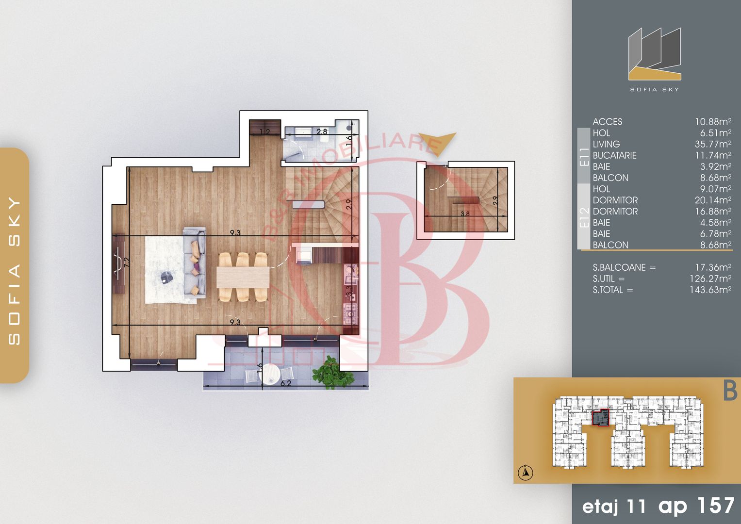 Duplex 3 camere Finalizat Parcare Gratuita 7min metrou Teclu - Schiță 2