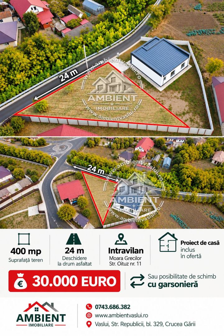 Teren intravilan 400 mp cu proiect de casa – VASLUI, MOARA GRECILOR; - Poză 1