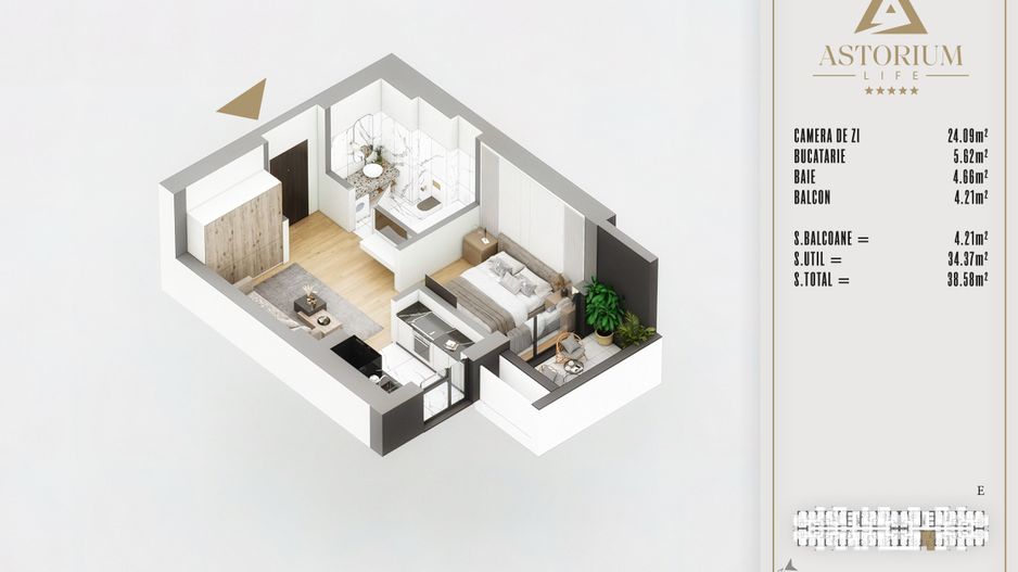 Garsoniera spatioasa proiect premium izolatie fonica - Schiță 5