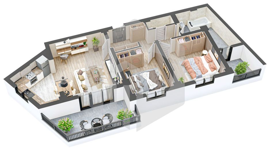 Apartament 3 camere | Etaj intermediar | 2 Dormitorare 2 Bai | Rahovei - Poză 5