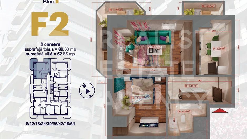 Apartament cu 2 camere, de tip F2 - Royal Town Copou - Poză 1