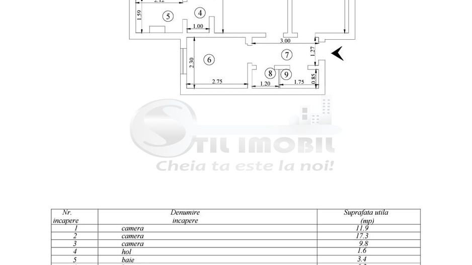 Ap 3 camere, SD, Podu Ros, et 3, 59.6 mp,mobilat si utilat- 130.000 € - Poză 8