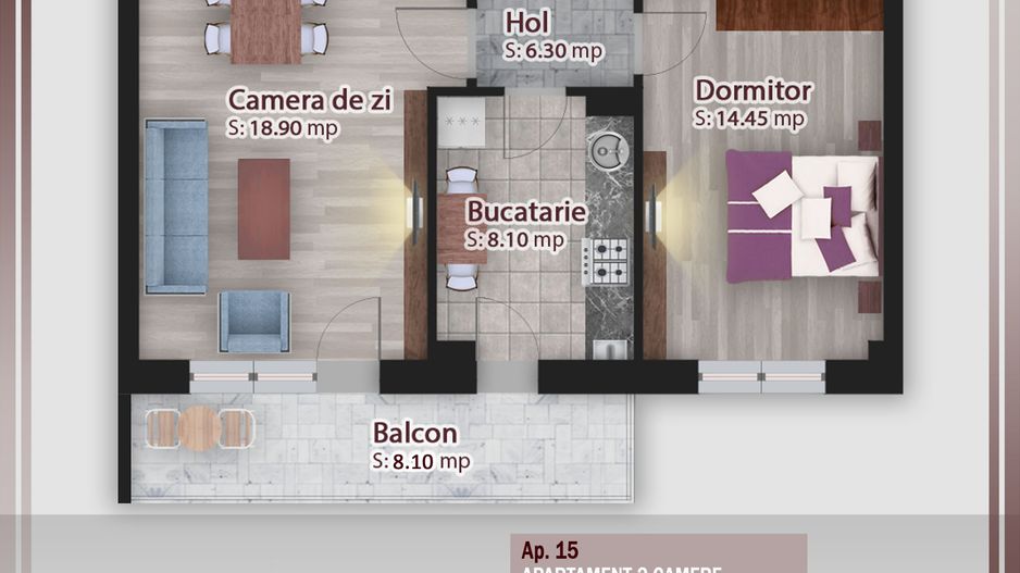 2 camere decomandat parcare bonus -oferta lansare proiect Pallady - Schiță 1