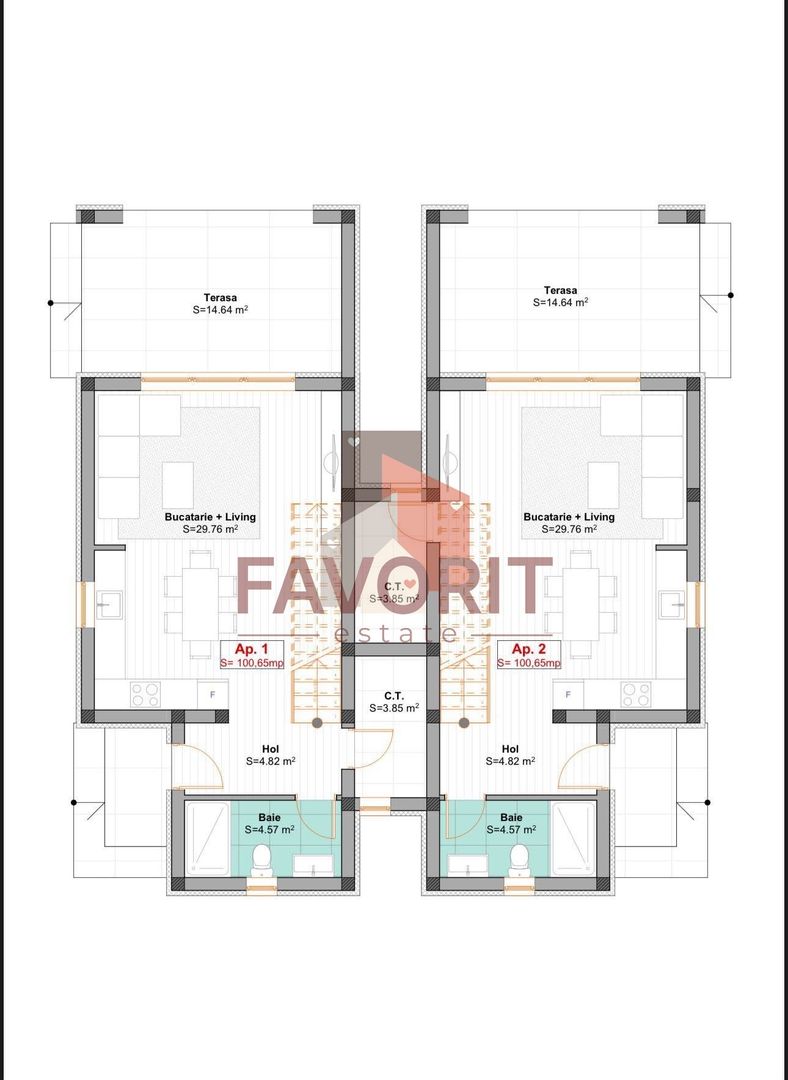 Duplex despartit prin CT | Toate utilitatile | Langa asfalt | Lidl - Schiță 15