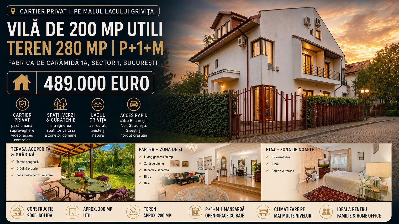 VILĂ ÎN CARTIER PE MALUL LACULUI GRIVIȚA | 200 MP UTILI | 280 MP TEREN - Poză 1