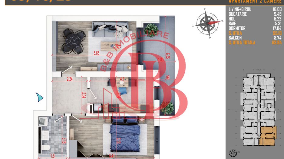 2 camere  - parcare bonus - Titan Pallady comision 0% - Schiță 6