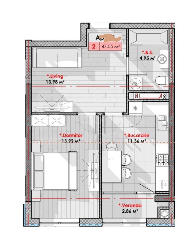 Vânzare, apartament, 2 camere, str. Calea Moșilor, Râșcani - Schiță 2