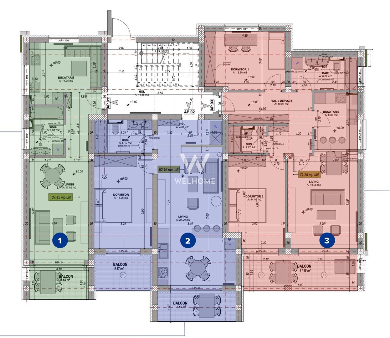 Apartament 2 camere, Intabulat la cheie, 52 mp, Zona Industriala VEST, Sibiu - Schiță 5