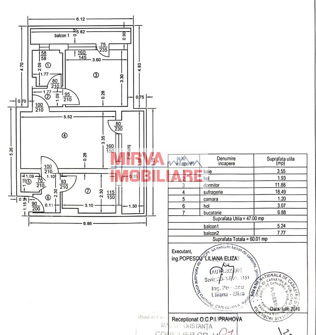 2 camere de vânzare în Republicii – 2 balcoane, mobilat și utilat - Schiță 25