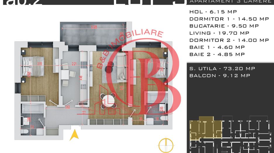 Apartament Decomandat 3 Camere-Theodor Pallady-Comision 0% - Schiță 14