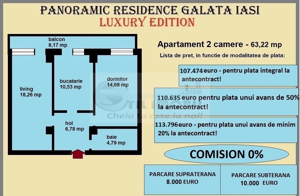 Apartament 2 camere de vanzare in Iasi, Galata, 63,22 mp, bloc cu lift - Poză 2