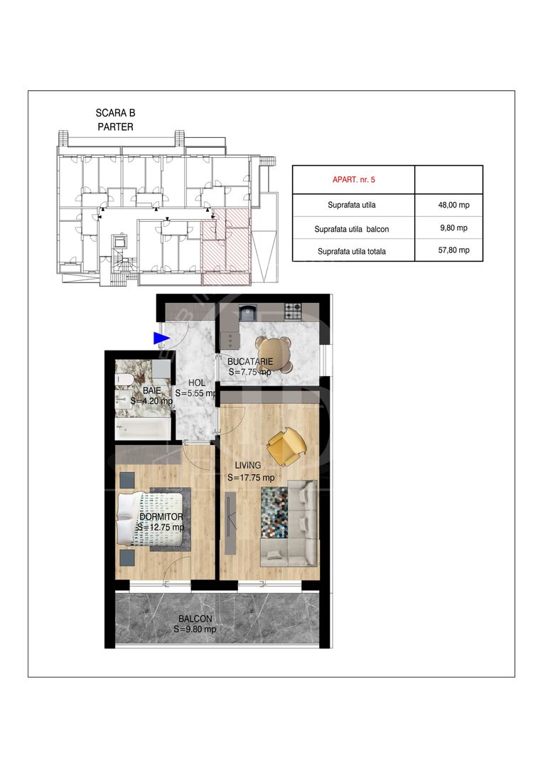 2 camere decomandat   Pallady Metrou Nicolae Teclu - Schiță 17